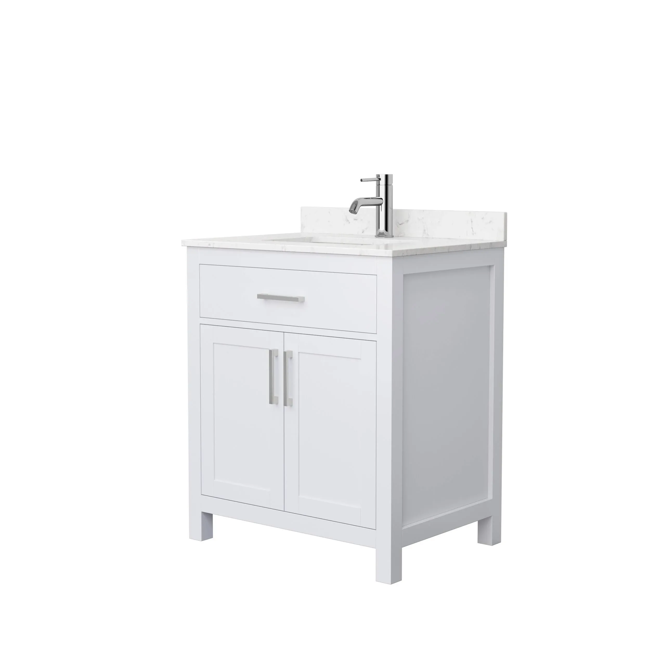 Beckett 30 Inch Single Bathroom Vanity in Green, Carrara Cultured Marble Countertop, Undermount Square Sink, Matte Black Trim