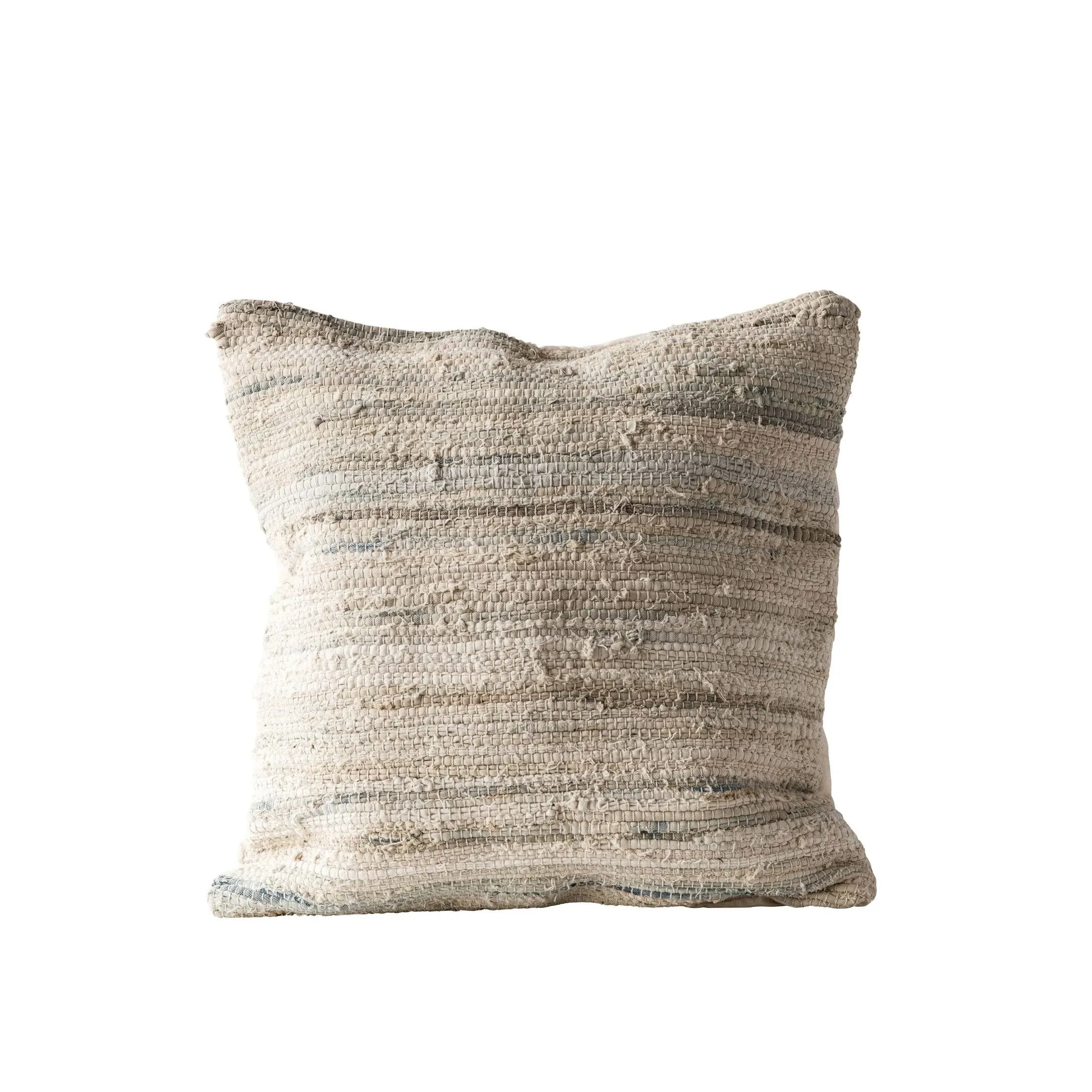 Creative Co-Op Light Multicolor Square Recycled Cotton & Canvas Chindi Pillow, Beige