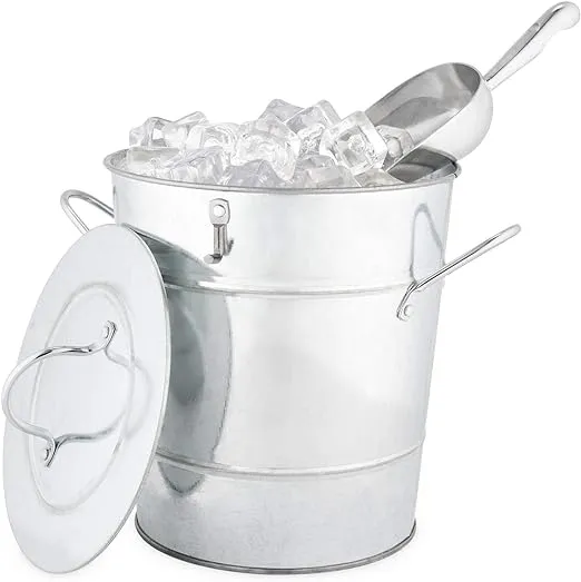 Twine Insulated Ice Bucket With Lid & Scooper for Parties - Galvanized Metal Bucket Cooler & Drink Tub Holds 1 Gallon