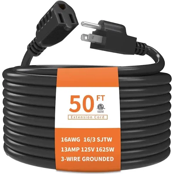 Plugtul Outdoor Extension Cord Waterproof 163 Gauge Black Heavy Duty 3 Prong Extension Cord