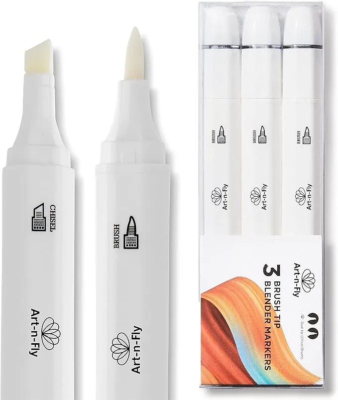 Art-n-Fly Alcohol Colorless Blender Marker (Pack of 3) Dual Tip Alcohol Markers Set Colorless Marker Blender with Japanese Ink Refillable Art Marker for Artists with Replaceable Brush Tips