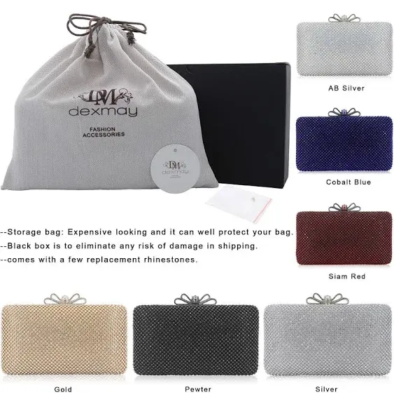 Dexmay Rhinestone Clutch Purse with Crystal Bow Clasp Evening Bag Wedding Party Dressy Handbag