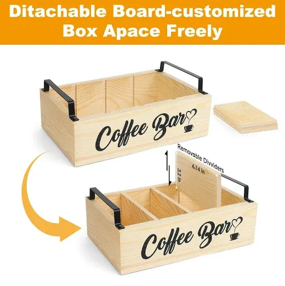 Coffee Bar Accessories with Small Removable Dividers,Coffee Pod Storage Basket with Handle,Farmhouse Kcup Coffee Station Organizer for Countertop,for Coffee Lover and Coffee Bar Decor Kitchen Counter