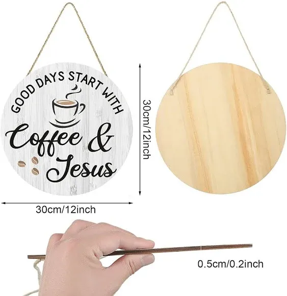 Putuo Decor Coffee Sign, Kitchen Coffee Bar Decor, 12 x 6 Hanging Plaque, Gifts for Coffee Lover (Good Days Start with Coffee & Jesus)