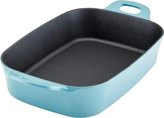 Rachael Ray NITRO Cast Iron Roasting Lasagna Pan/Baking Dish, Roaster/Rectangular, 9 Inch x 13 Inch, Agave Blue