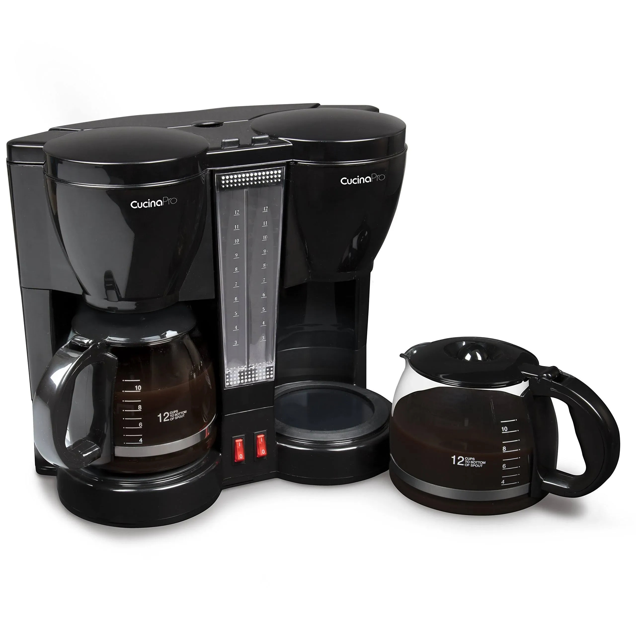 Double Coffee Brewer Station - Dual Drip Coffee Maker Brews two 12-cup Pots, Make Regular or Decaf at Once or Different Flavors, w/ Individual Heating Elements, 2 Glass Carafes