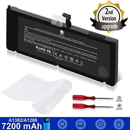 A1382 Battery for MacBook Pro 15 inch A1286 Early 2011 Late 2011 Mid 2012 New Replacement Laptop Battery (7200mAh 10.95V/78.84Wh 25 Months Warranty)