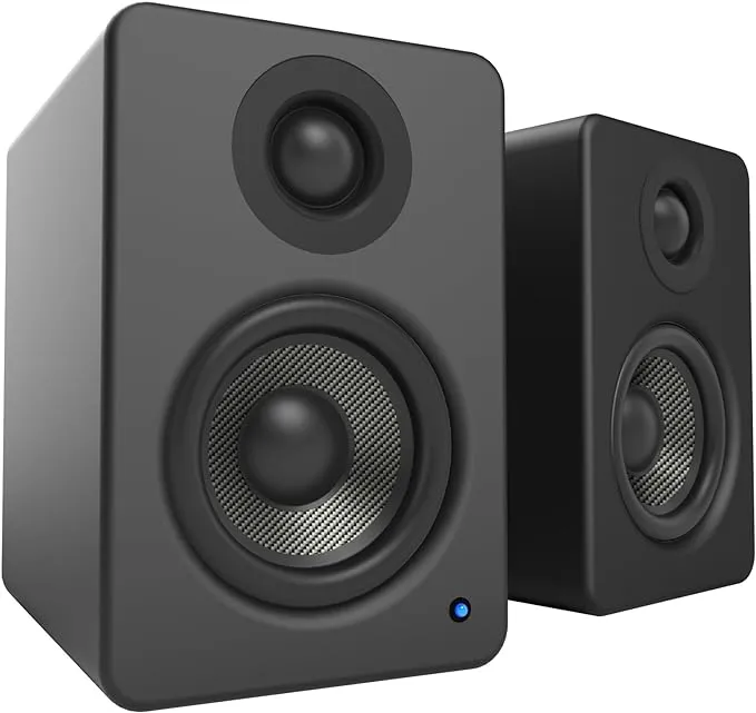 Kanto YU2MB PC Gaming Desktop Speakers | 3" Composite Drivers | 3/4" Silk Dome Tweeter | Class D Amplifier | 100 Watts | Built-in USB DAC | Subwoofer Output | Pair | Matte Black