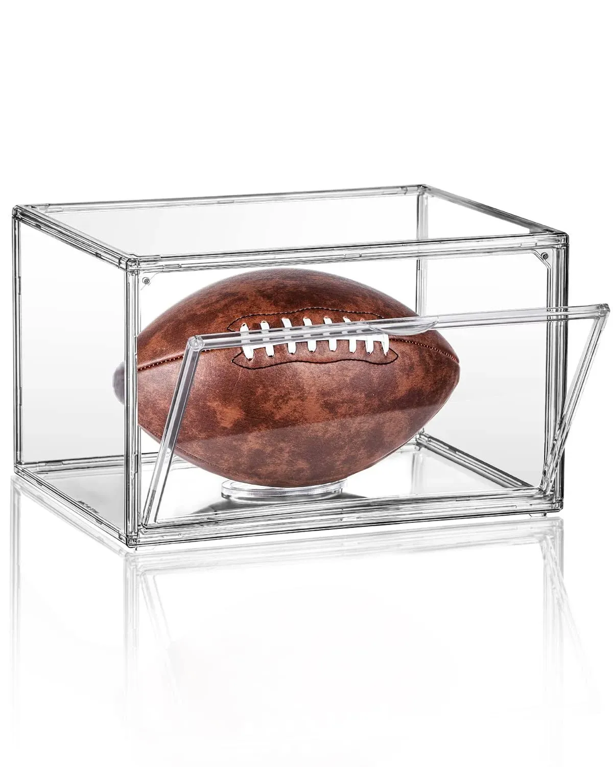 Football Display Case Full Size, Clear Acrylic Football Case Display Case with Magnetic Door and UV Protection, Professional Grade Stackable Football Display Box - 1 Pack