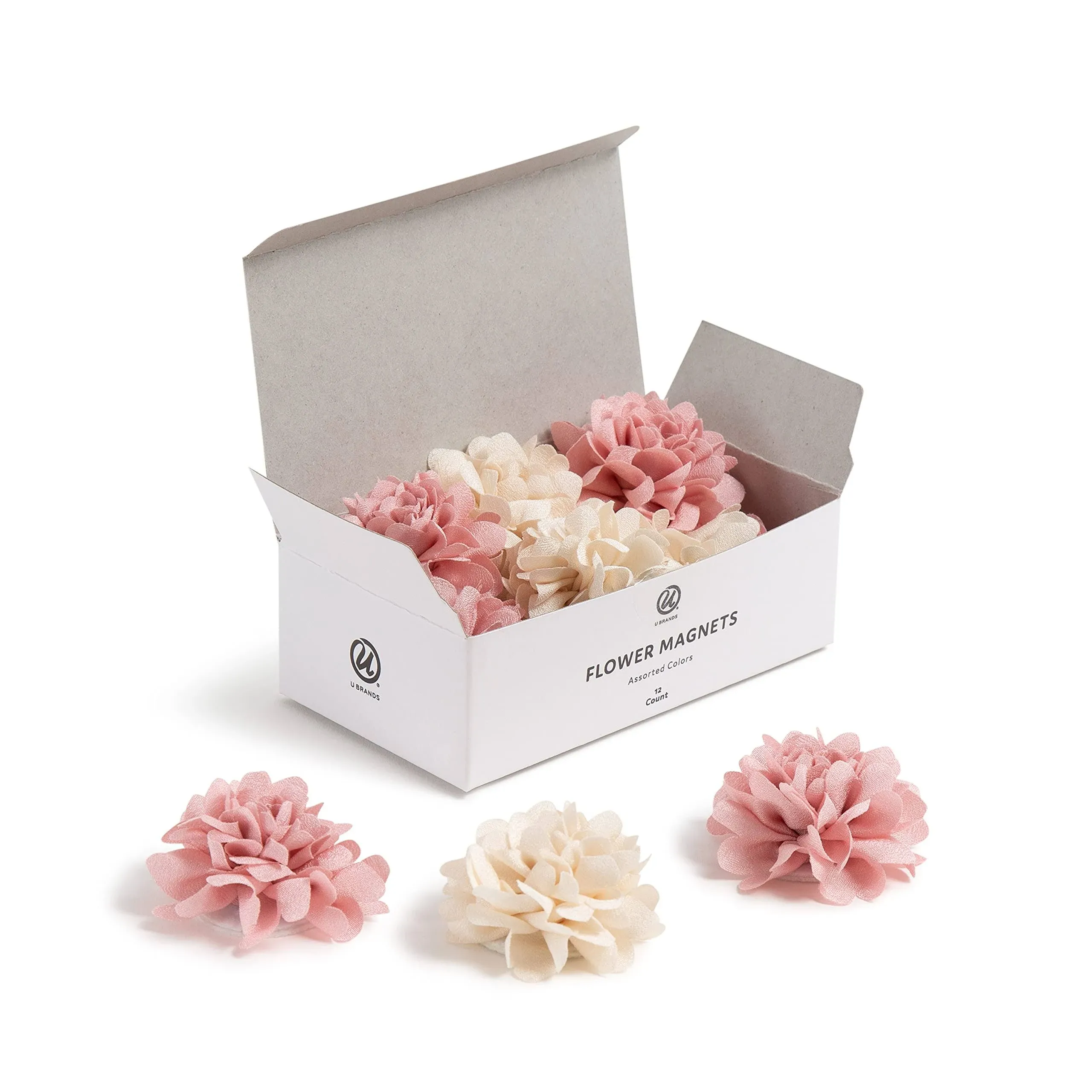  Mini Flower Magnets Set, Office Supplies, Pink and Cream, 12 Count 