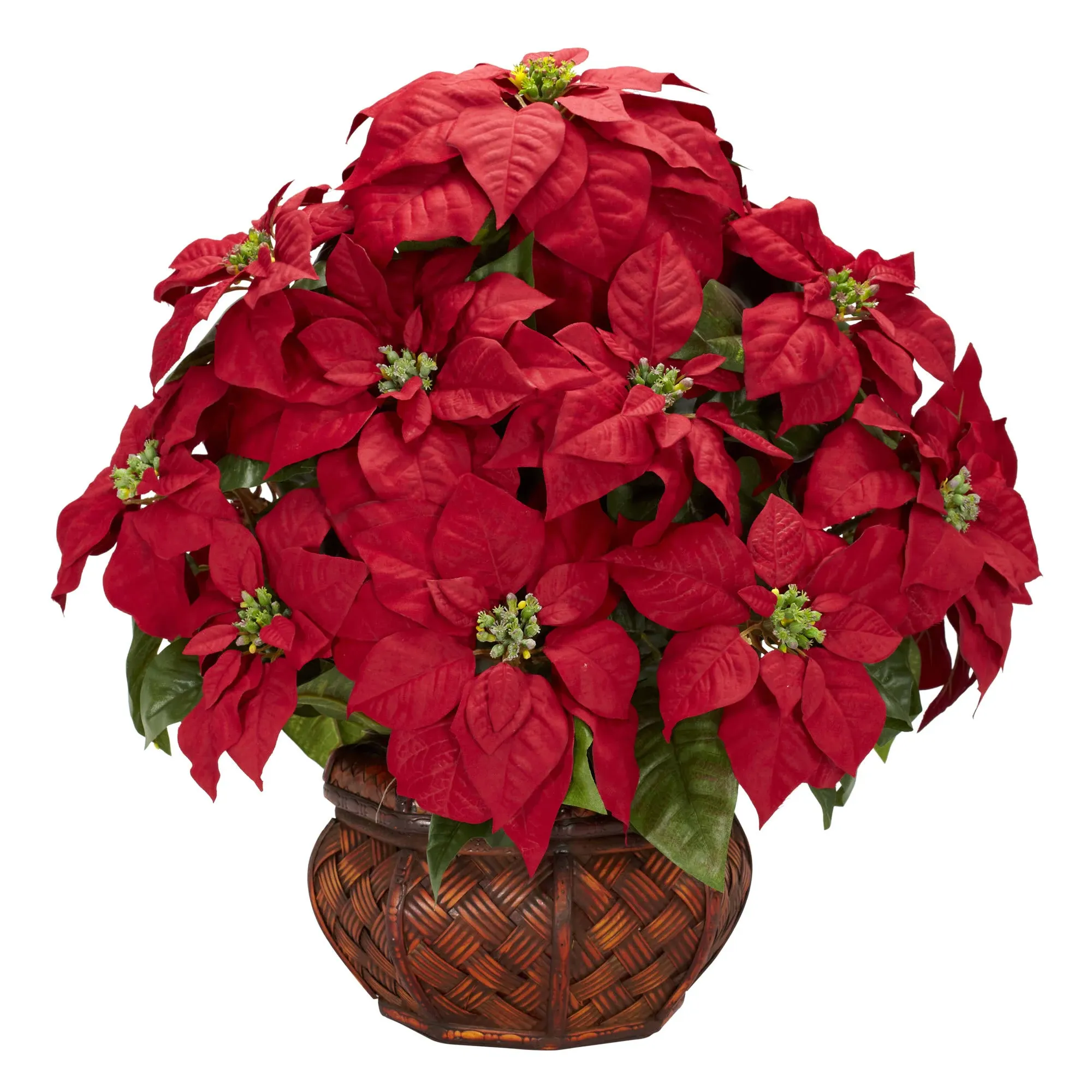 Nearly Natural 1265 22in. Poinsettia with Decorative Planter Silk Arrangement 35" x 12" x 12"