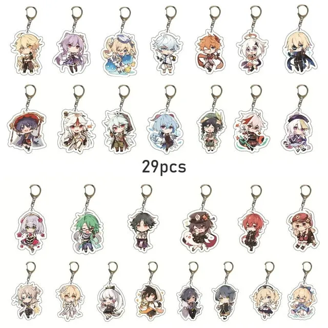 SUREHOME Genshin Impact Keychain set,29 Pack Acrylic Genshin Impact Figure Keychain Cute Feature Design Keyring Exquisite Anime Keychains Genshin Impact Merch Hu tao Ganyu Venti Childe Klee