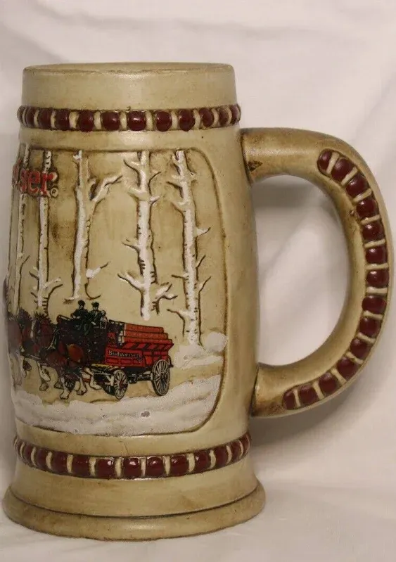 1981 BUDWEISER HOLIDAY BEER STEIN / MUG - Snowy Woodlands