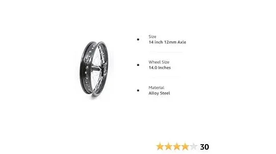 Steel Rear Rim Wheel Disk Brake Apollo SSR 50cc 125cc 150cc XR CRF DB17 Dirt Pit Bike Chines Made Dirt Bikes 12mm 15mm Axle Shaft (14 inch 12mm Axle, Black)