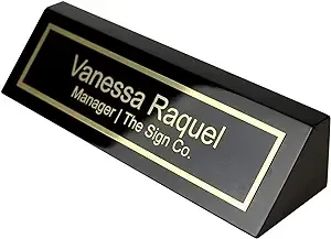 Personalized Business Desk Name Plate - Office Name Plate for Desk - Black Piano - Includes Engraving