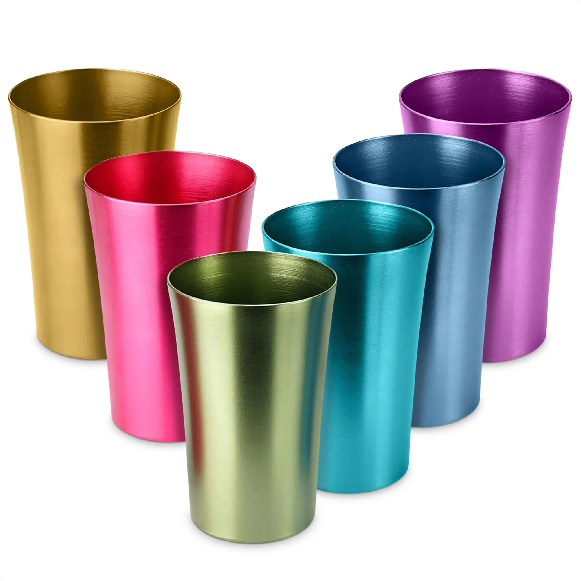 6 PCS Anodized Aluminum Tumblers - Multi Colored Cups Set for Water Iced Coff...