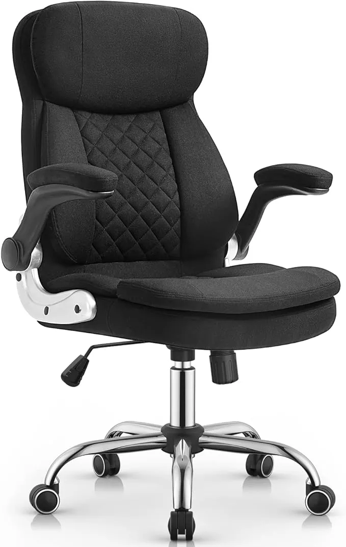 YAMASORO Ergonomic Executive Office Chair, High Back Lumbar Support Computer Desk Chairs with Wheels and Flip-up Arms, Linen Fabric, Blue