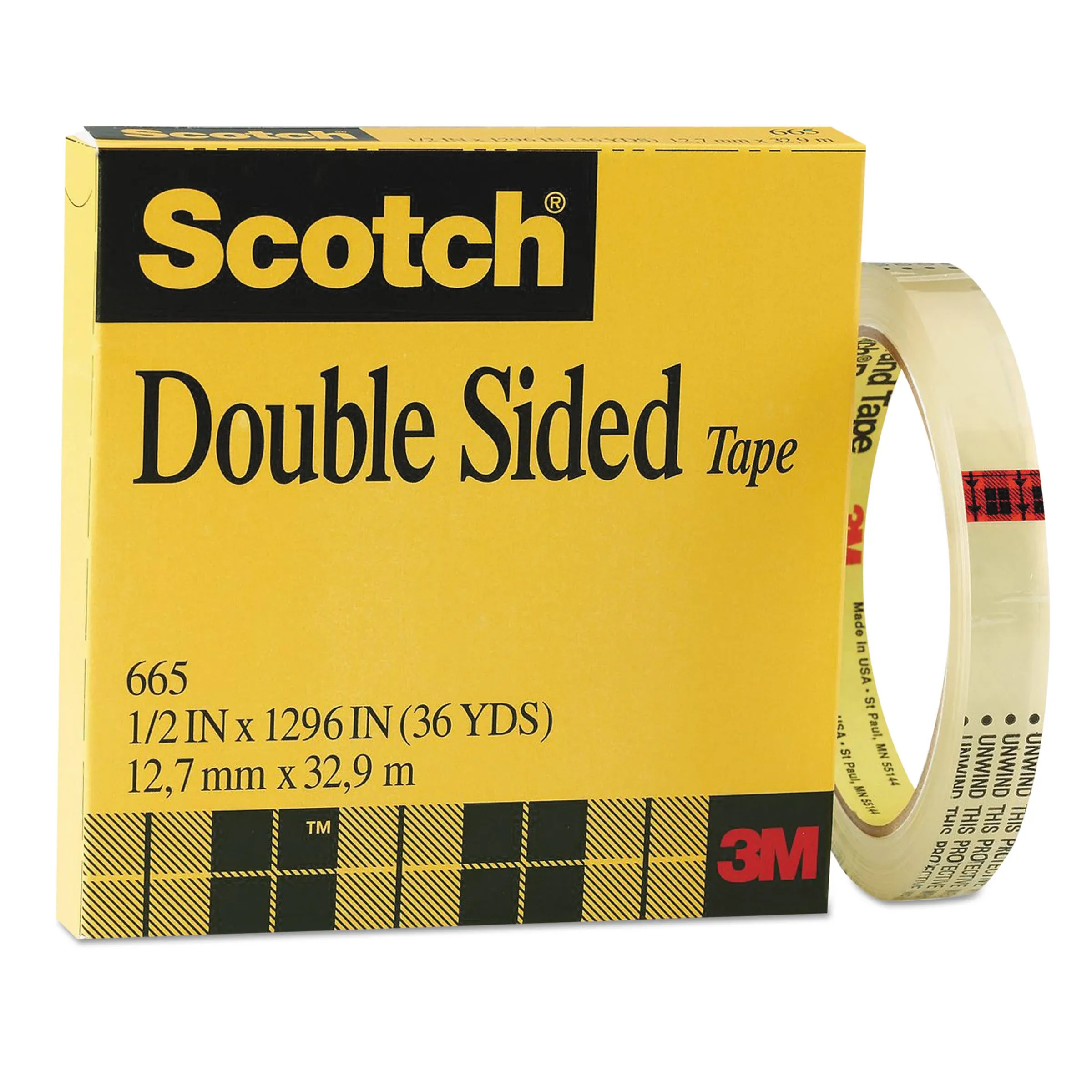 3M #665 Scotch Double-Coated Tape, 1/2" x 36 yds.