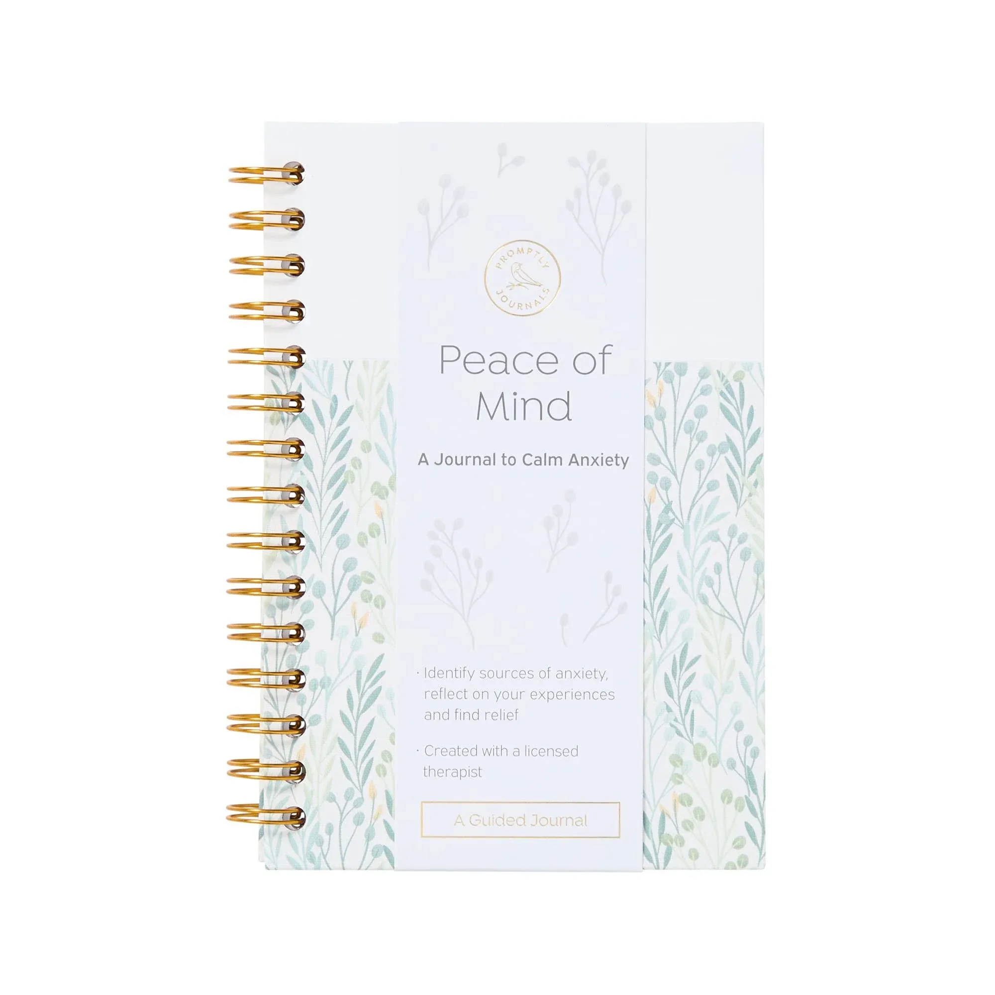 Promptly Journals, Peace of Mind: A Journal to Calm Anxiety (Eucalyptus Green, Linen) | Anxiety Relief | Mental Health Journal | Anxiety Self-Help Journal | Anxiety Coping Journal