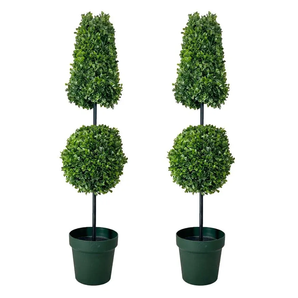 Admired By Nature Artificial Topiary Ball  2 Pack 5 inches Faux Boxwood Ball  Front Porch for Home  Schools  Green Comes in a Decorative Metal Basket ABN5P027-GRN