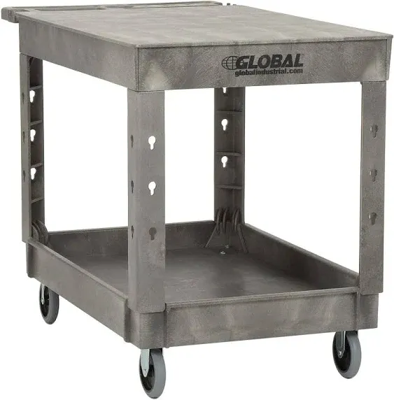 New Plastic 2 Flat Shelf Service &amp; Utility Cart, 44 x 25-1/2, 5&#034; Rubber Caster