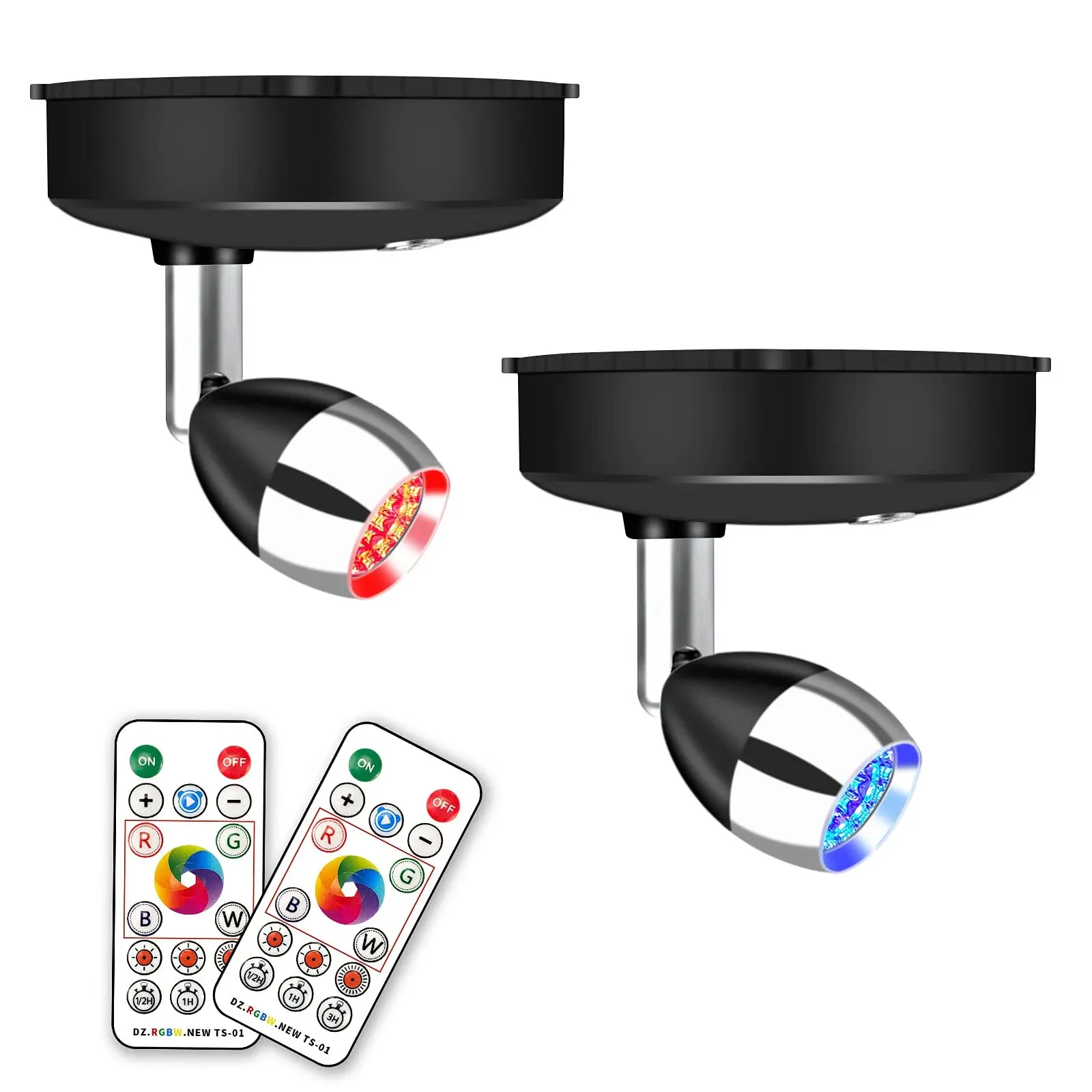 RGB Wireless Spotlight,LED Puck Light, LED Accent Battery Operated Lights with Remote, Dimmable Puck Light with Rotatable Light Head for Painting