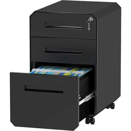 Dextrus 3-Drawer Vertical Metal File Cabinet with Lock Office Organizer for A4/Letter/Legal Black