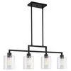 Kira Home Stratford 34" 4-Light Modern Industrial Farmhouse Island Light + Clear Glass Shades, Adjustable Hanging Height, Black Finish