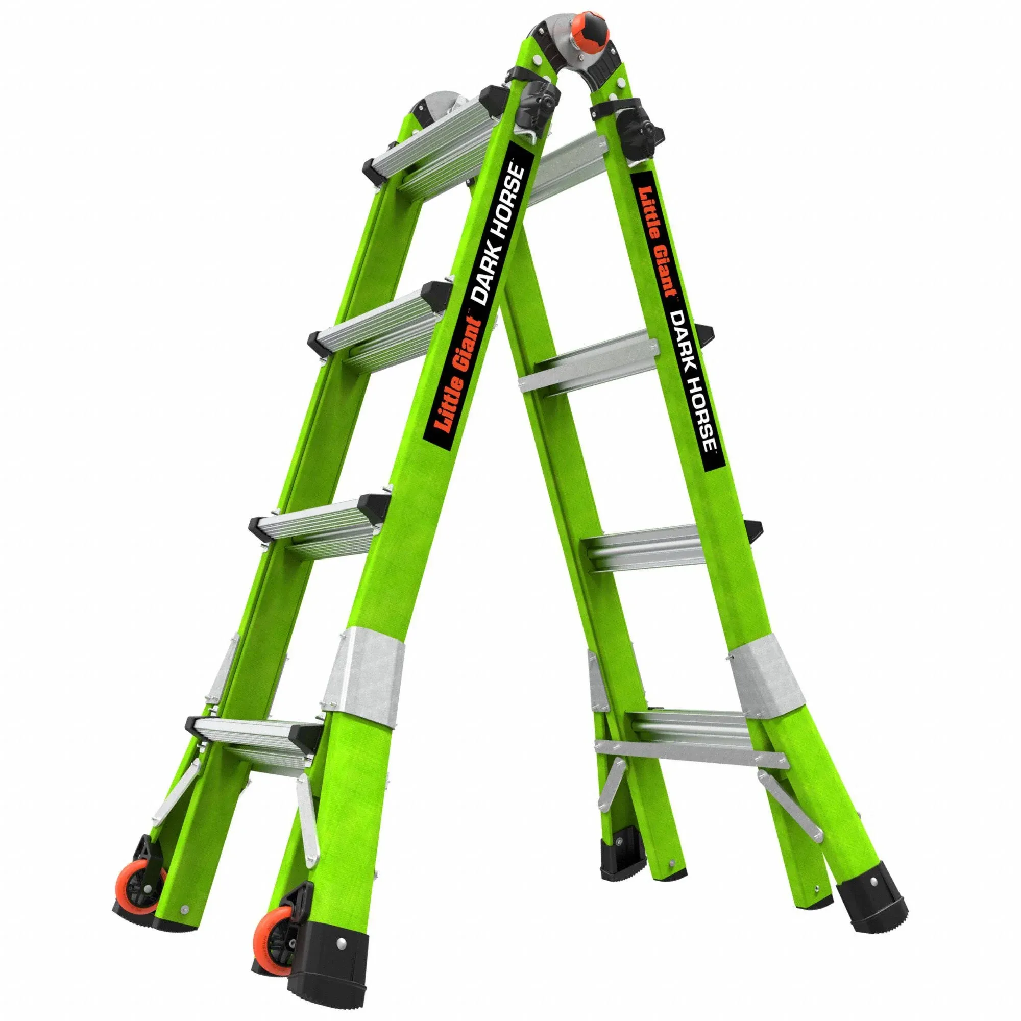 Little Giant Dark Horse 2.0 9' - 15' Type 1A Fiberglass Articulated Extendable Ladder with Tip and Glide Wheels 16117-001 - 300 lb. Capacity