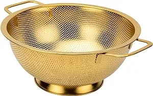 Snailhouse Colander, 3 Quart Stainless Steel Pasta Rice Food Metal Strainer with Handles and Self-draining Base for Kitchen, GoldSnailhouse Colander, 3 Quart Stainless Steel Pasta Rice Fo…