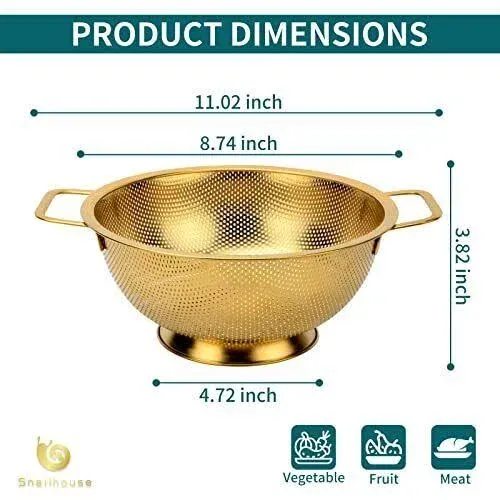 Snailhouse Colander 3 Quart Stainless Steel Pasta Rice Food Metal