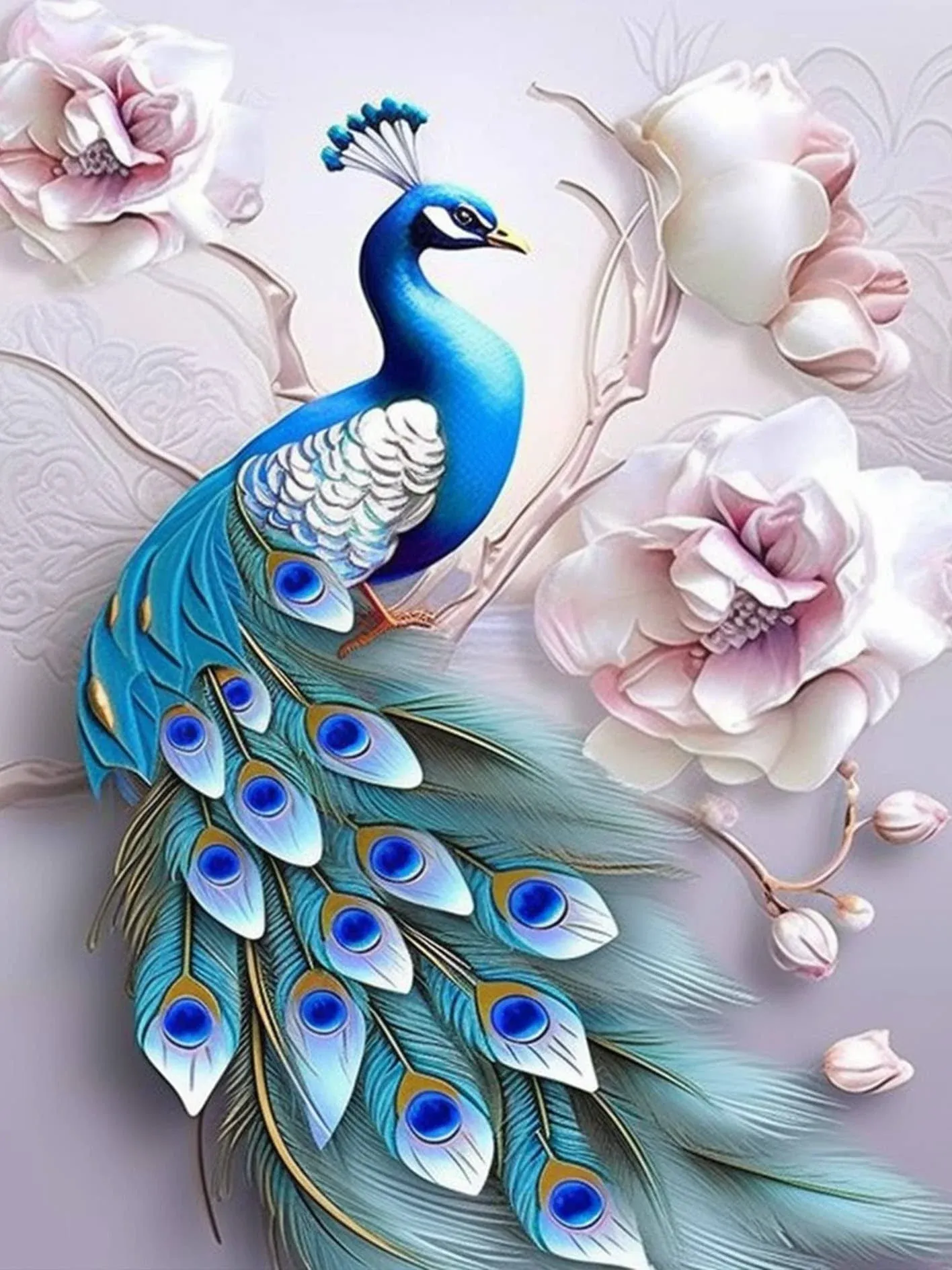 Paint by Numbers for Adults Animal, DIY Oil Painting Blue Flower Peacock Acrylic Paint by Number Kits for Kids Adults Beginner for Home Wall Decor 16x20 inch