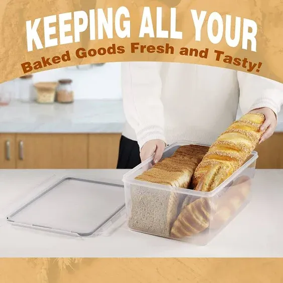 2 Pack Large Bread Box for Kitchen Countertop, Airtight Bread Storage Container