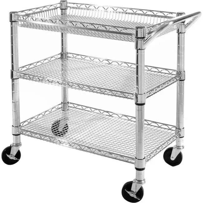 Seville Classics UltraDurable NSF Commercial Heavy Duty Metal Rolling Utility Cart, w/ Steel Shelves, Handle Bar for Restaurant, Garage, Warehouse, Kitchen, Office, Deep Top Basket (34.75"W x 18.25"D)