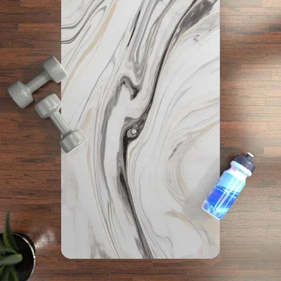 Rubber Yoga Mat, White Marble Design, Minimalistic Yoga Mat, Abstract Yoga Mat, Yoga Mat, Pilates Mat