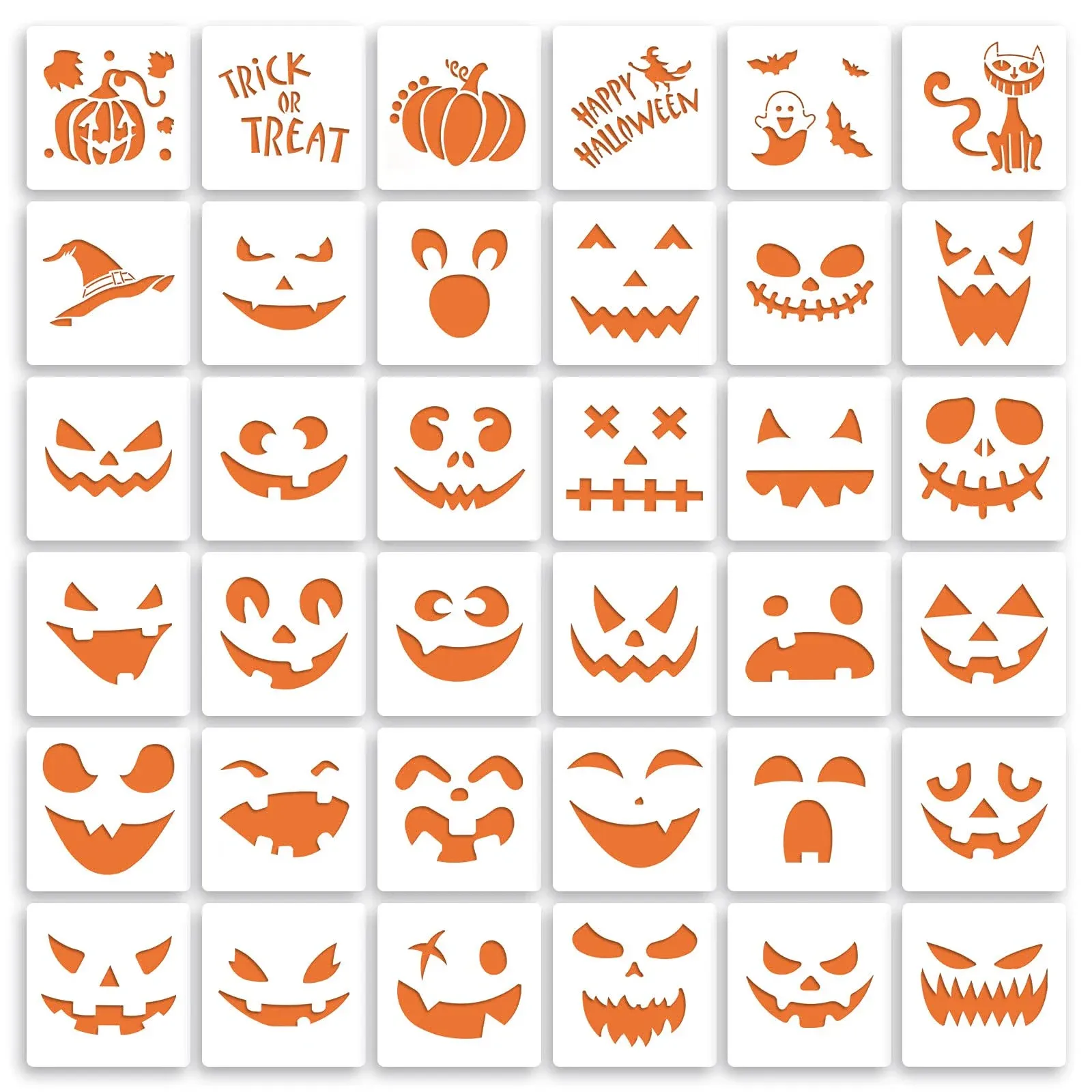 36 Pieces Halloween Drawing Stencils, 6 inch Plastic Reusable Pumpkin Faces Painting Stencil for DIY Pumpkin Carving, Wood, Walls Art and Halloween