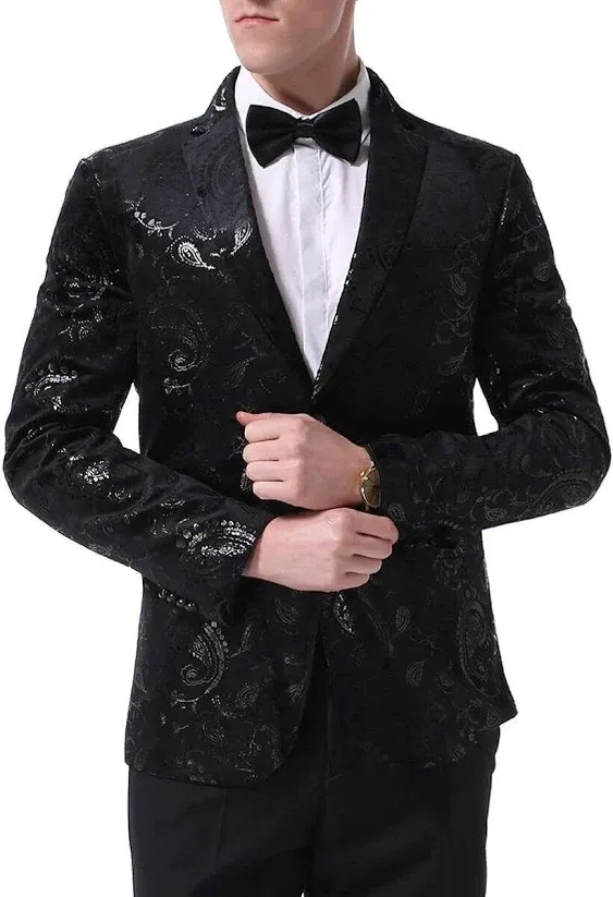 Cloudstyle Men's Dress Floral Suit Notched Lapel Slim Fit Stylish Blazer Dress Suit