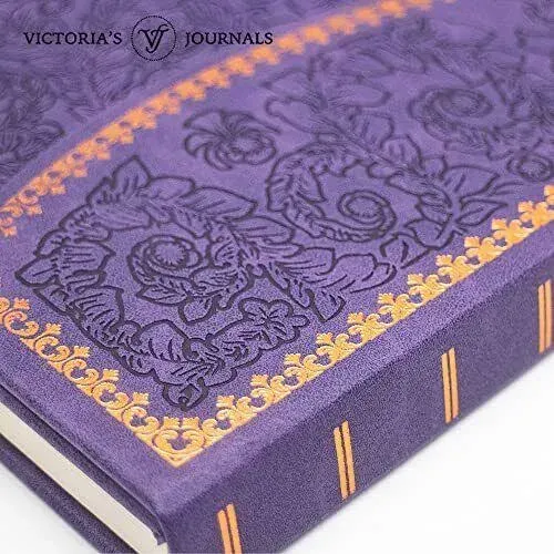  Magnet Journal, Carving Vintage Notebook Faux Leather Hard Cover Purple