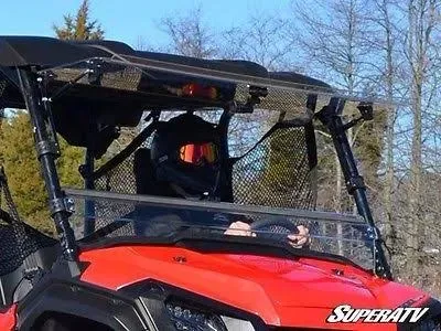 SuperATV Scratch Resistant Clear Flip Windshield For 2016+ Honda Pioneer 1000 / 1000-5 | Hard Coated on both sides For Extreme Durability | Can be Set to 3 Different Settings