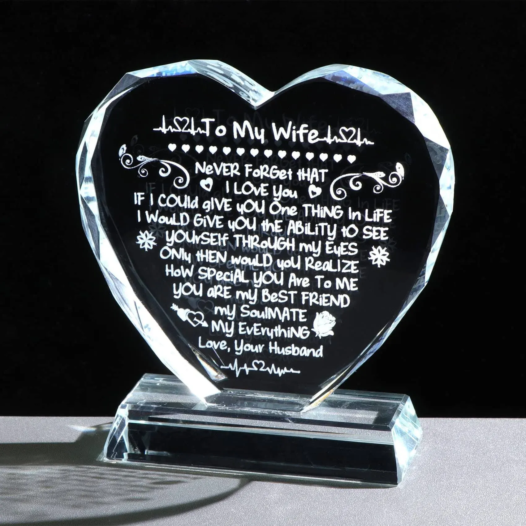 Gifts for Wife from Husband Crystal Heart Keepsake Engraved