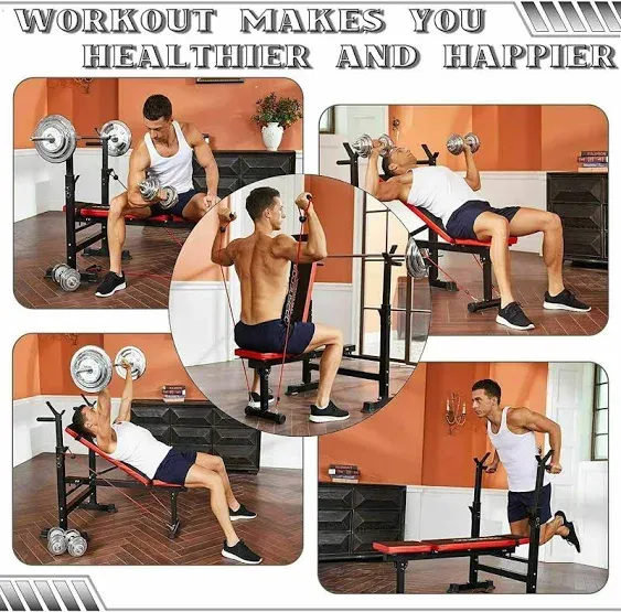 Adjustable Folding Multi-Function Weight Bench with Rack Set Incline Decline