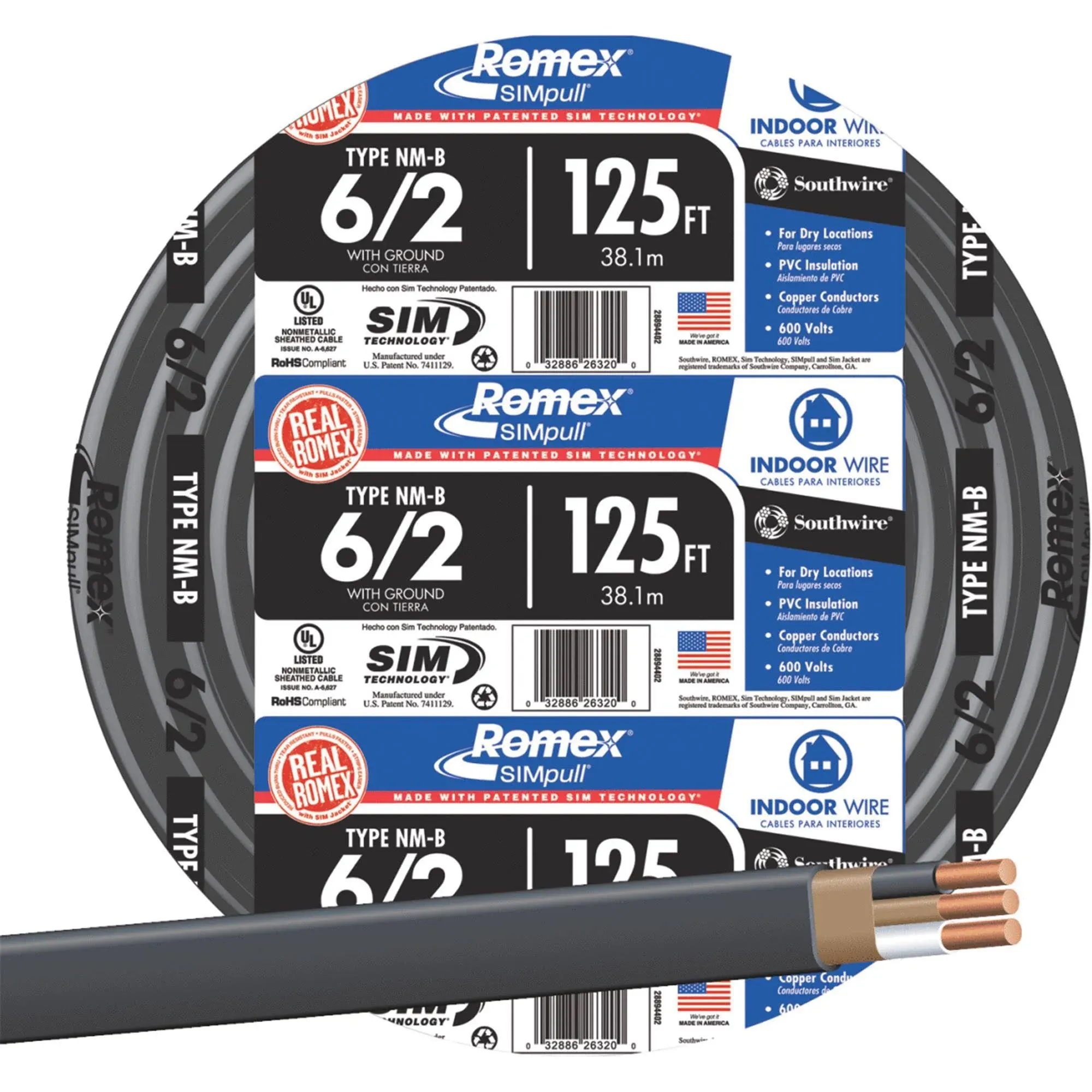 Southwire 6-2NM-WGX125 Building Wire - 125 ft