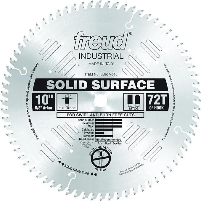 LU95M010 Industrial Solid Surface Blade, 10" diameter, 5/8" arbor, 72 teeth TCG