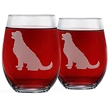 Golden Retriever Stemless Wine Glasses (Set of 2) | Unique Gift for Dog Lovers | Hand Etched with Breed Name on Bottom…