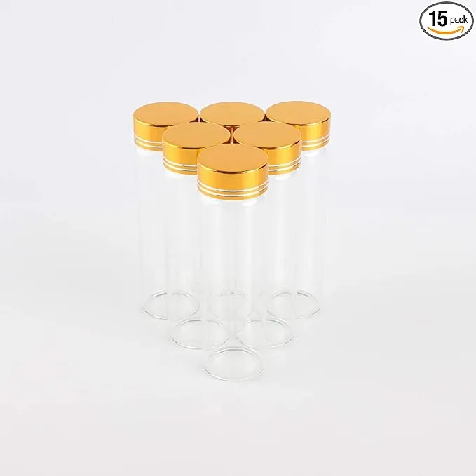 JIUYUE 15 pcs 50 ml Glass Decorative Bottles,Mini Bottles with Lids(1.69 oz-1.18x3.93 inch)