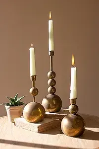 Kalalou CLL2695 Antique Brass Taper Candle Holders, 11.5-inch Height, Set of 3