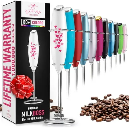 Zulay Kitchen Powerful Milk Frother Wand - Ultra Fast Handheld Drink Mixer - Electric Whisk Foam Maker for Coffee, Lattes, Cappuccino, Frappe, Matcha & Coffee Creamer - Milk Boss Exec Grey & Black