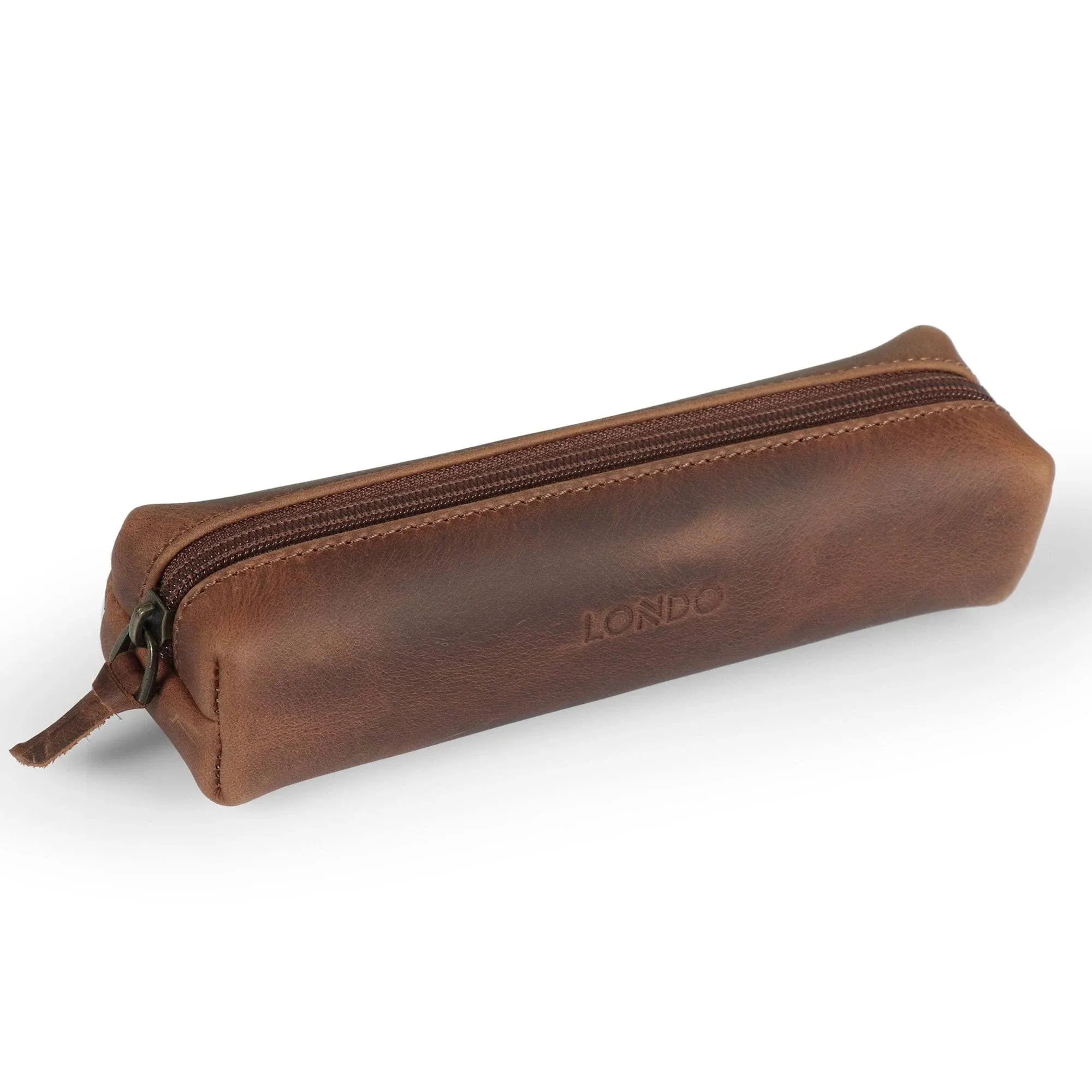 Londo Genuine Leather Zipper Pen, Pencil & Cosmetic Case(Cinnamon)