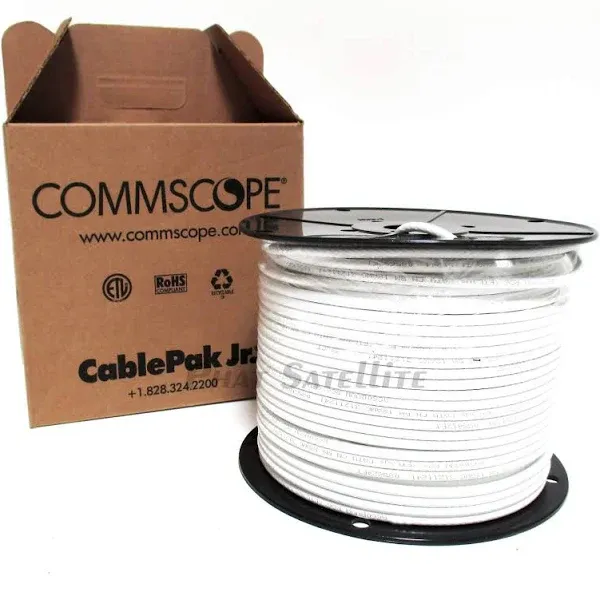 CommScope F677TSVV RG 6 Type 77% Braid Trishield Video Coaxial Cable White Jacket 500 ft Made in USA