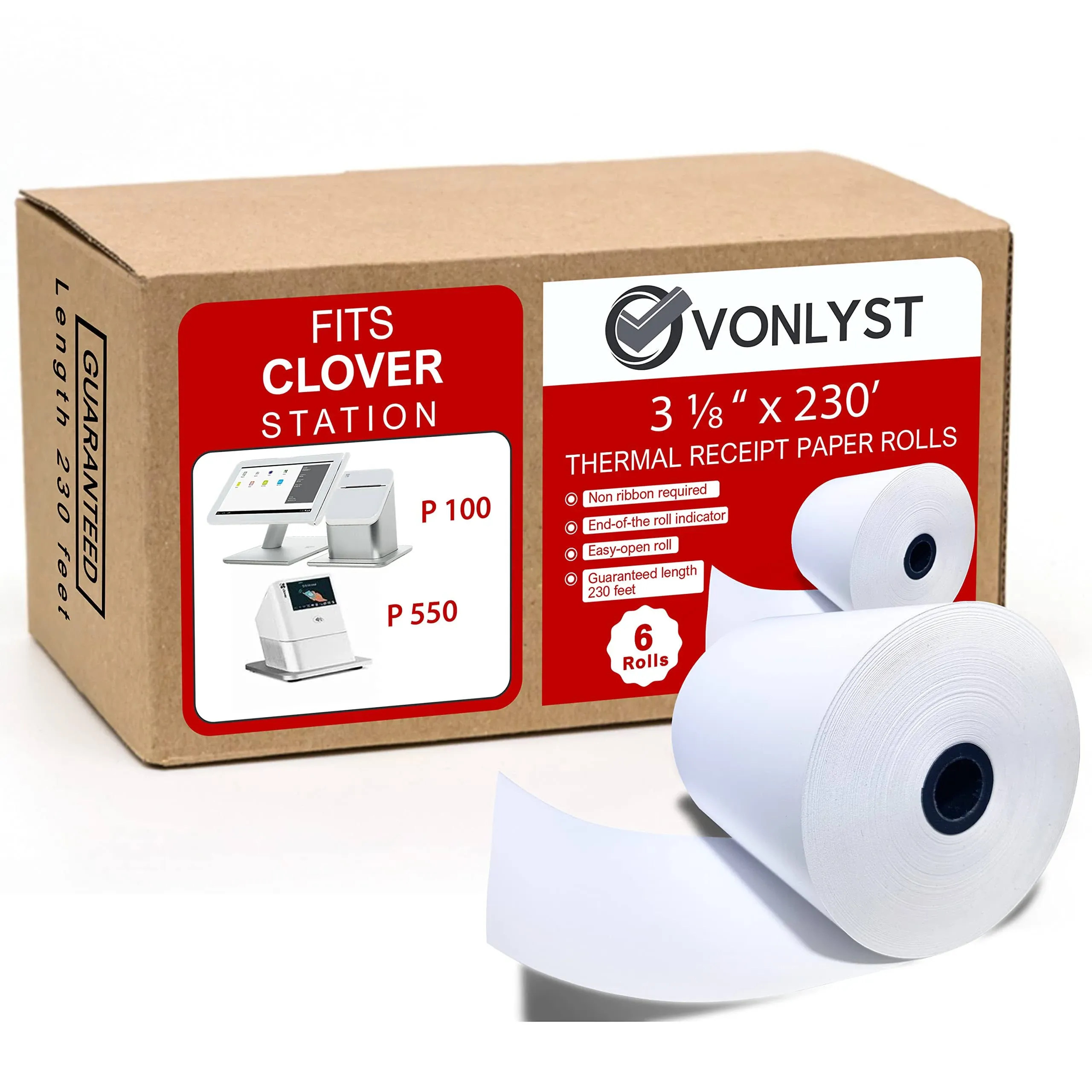 Vonlyst Thermal Receipt Paper Rolls 3 1/8" x 230' for Clover Station (06 Rolls)